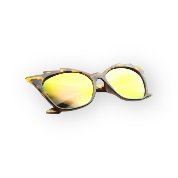 new Electra Pointed Mod Cat Eye Sunglasses 𖤐 Pink Yellow Flash Mirror Lens 𖤐 - Picture 11 of 15